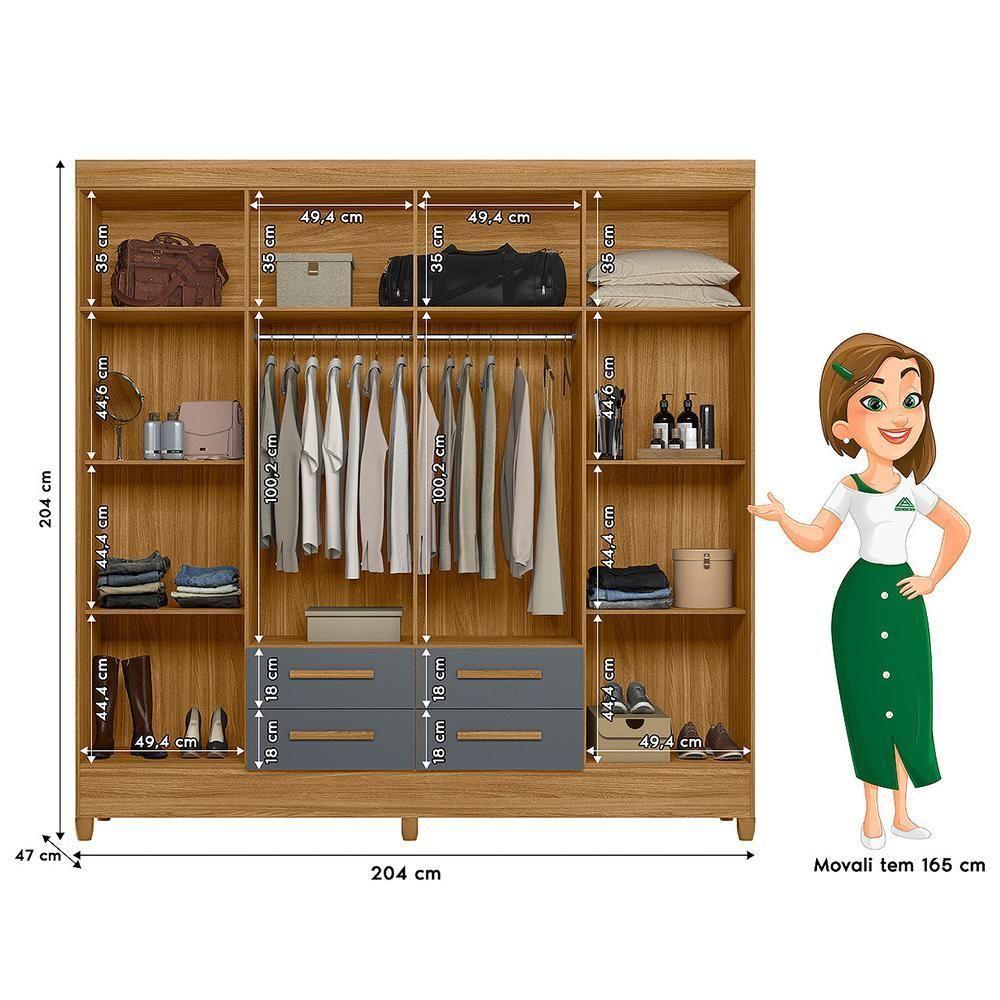 Miniatura Guarda Roupa Casal Flórida 8 Portas E 4 Gavetas Freijó Cinza - Moval Freijó Cinza