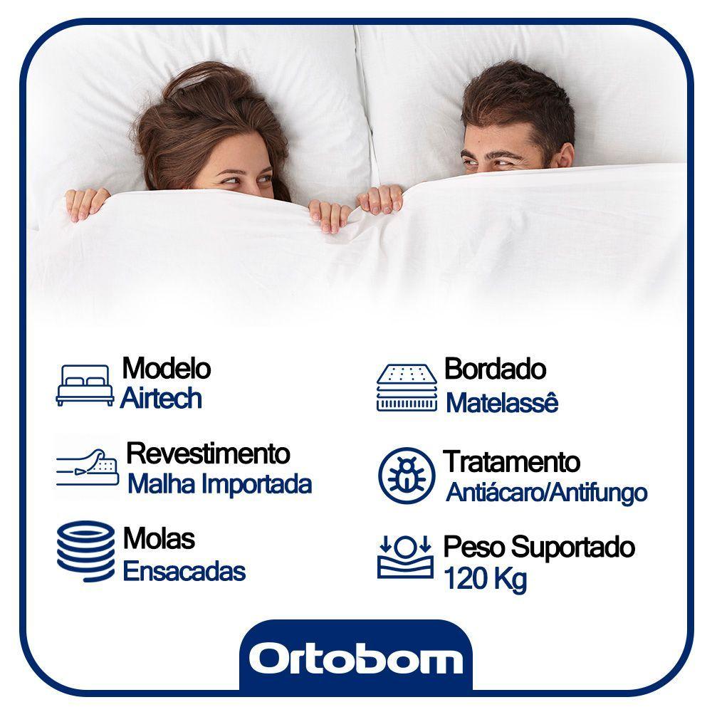 Miniatura Cama Box Baú Casal Suede + Colchão Ortobom Airtech Molas Ensacadas 138x188x65 Cinza