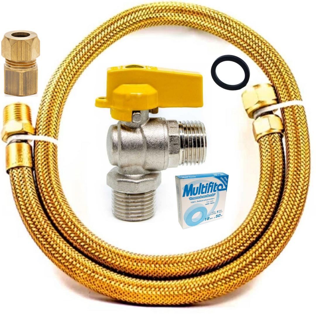 Miniatura Kit Instalação Gás Encanado Mang 2,50Metro+Registro+Adaptado