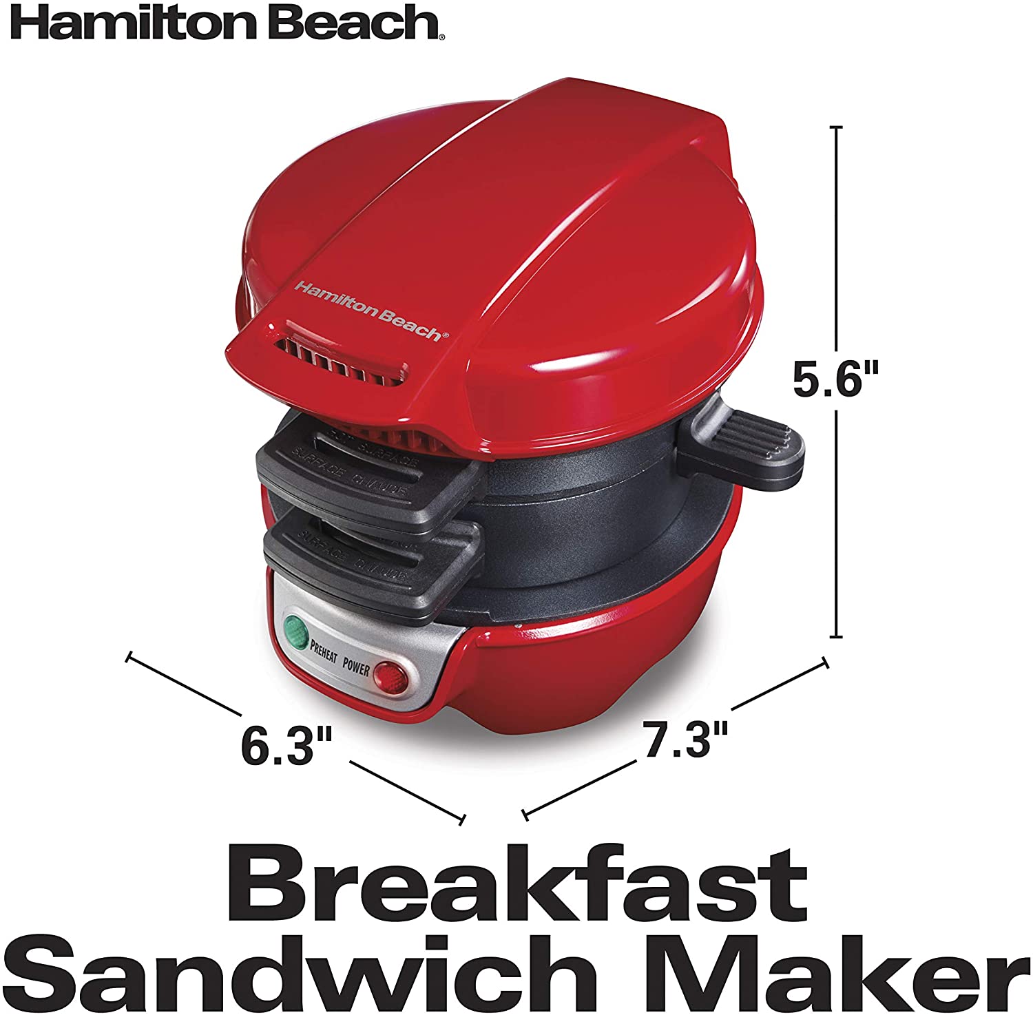 Miniatura Hamilton Beach Sanduicheira Antiaderente 600W Vermelha 110V