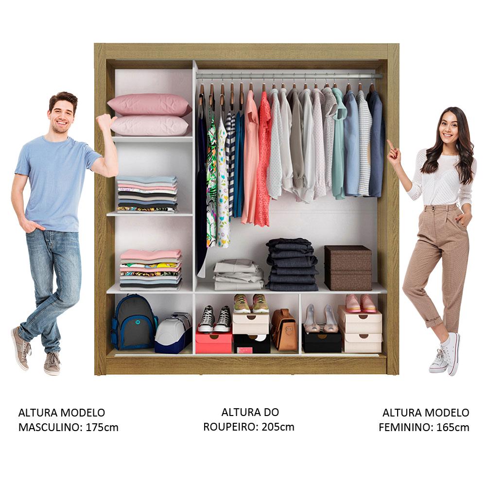 Miniatura Guarda Roupa Casal Madesa Mônaco 3 Portas de Correr com Espelho - Rustic/Branco Rustic/Branco