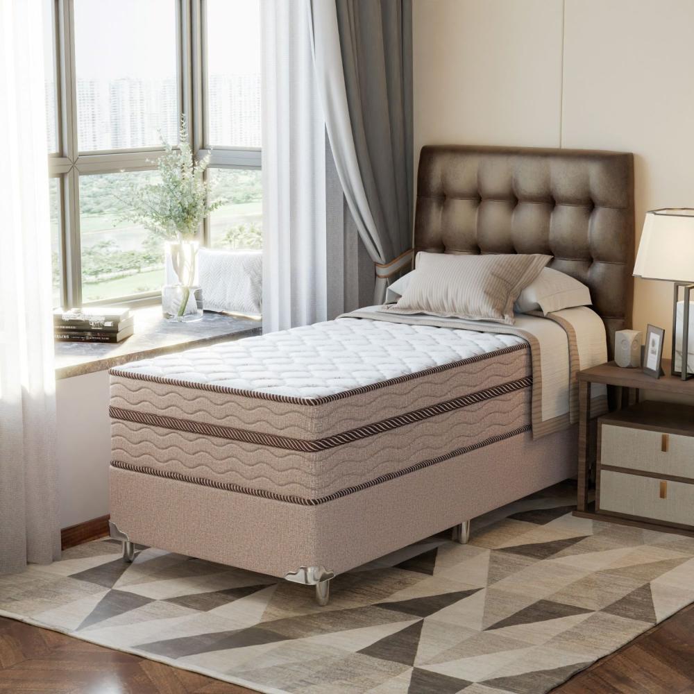 Miniatura Cama Box Solteiro 88x188x63cm Molas Ensacadas Sonhare Montreal Bege