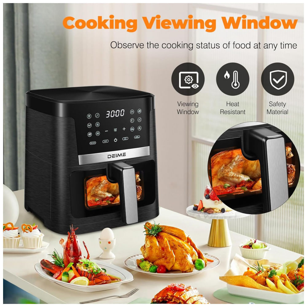 Fritadeira Elétrica Air Fryer 7 Litros com 12 Predefinições e Tela LCD Digital, 110V 1700W, Deime, Preta