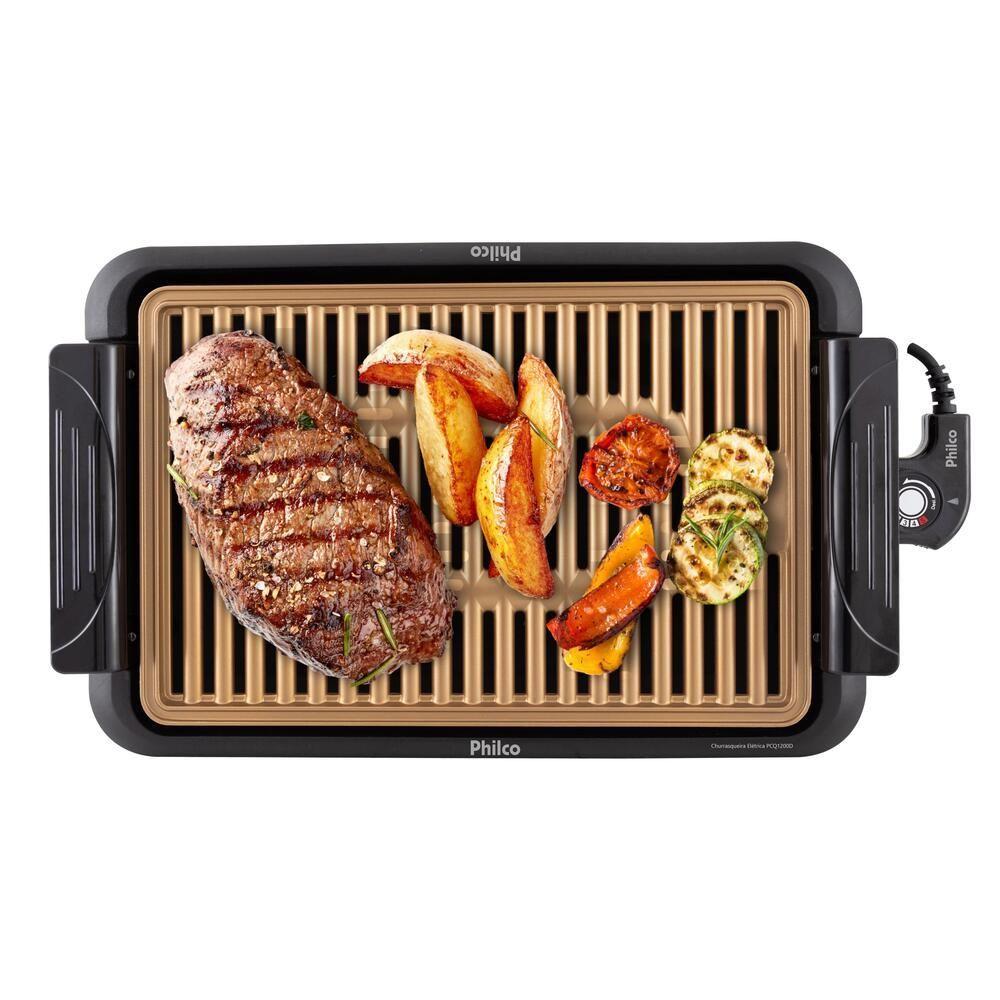 Miniatura Churrasqueira Elétrica Philco PCQ1200D 1200W Preta Com Dourado 220V