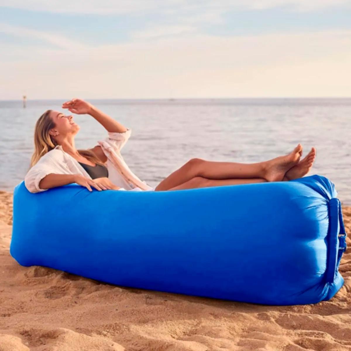 Sofá Inflável Relaxante Com Pufe Apoio Para Pés