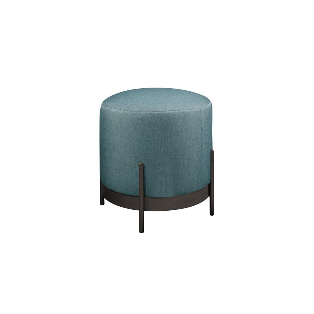 Miniatura Puff Redondo em Linho 45cm com Base Ágar Azul/Preto