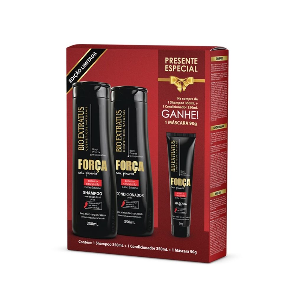Miniatura Kit Bio Extratus Força com Pimenta Shampoo 350mL, Condicionador 350ml e Máscara 90g