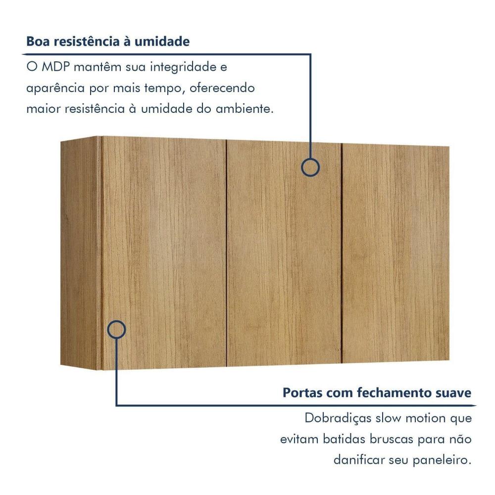 Armário Aéreo para Cozinha 3 Portas 120cm Dakota Cinamomo