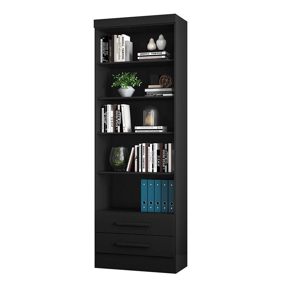 Miniatura Livreiro Com 2 Gavetas E 5 Prateleiras Cor Preto Qmovi