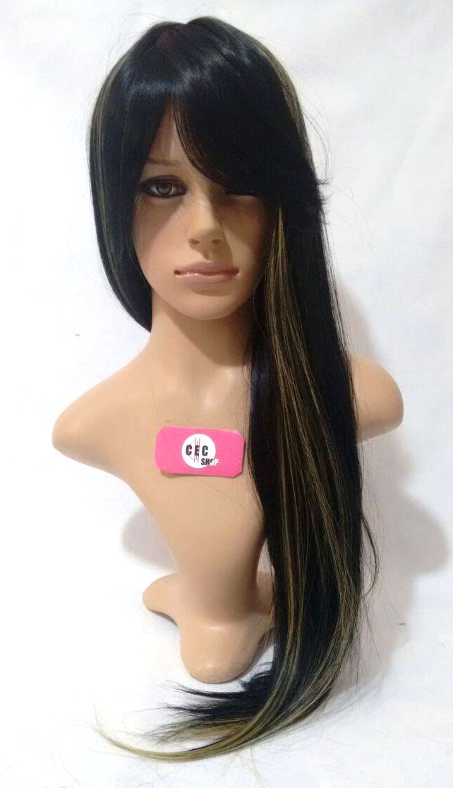 Miniatura Peruca Lace Wig Lisa Preto com luzes Fibra Futura