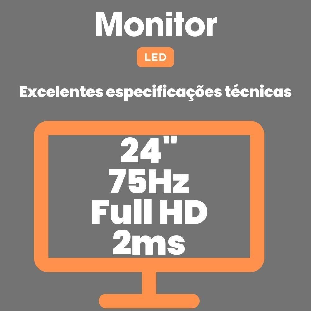 Pc Gamer Skill Winner Amd Ryzen 5 5600g 16GB DDR4 SSD 1TB Gráficos Radeon Vega Monitor 24" Led Kit Gamer GSW-24010