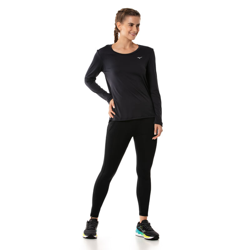 Miniatura Camiseta Manga Longa de Corrida Feminina Mizuno Nirvana Preto - G