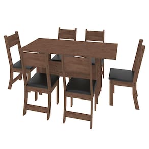 Miniatura Mesa de Jantar Retangular Indekes Pequi com 6 Cadeiras e Assento Revestido em Courino Noce