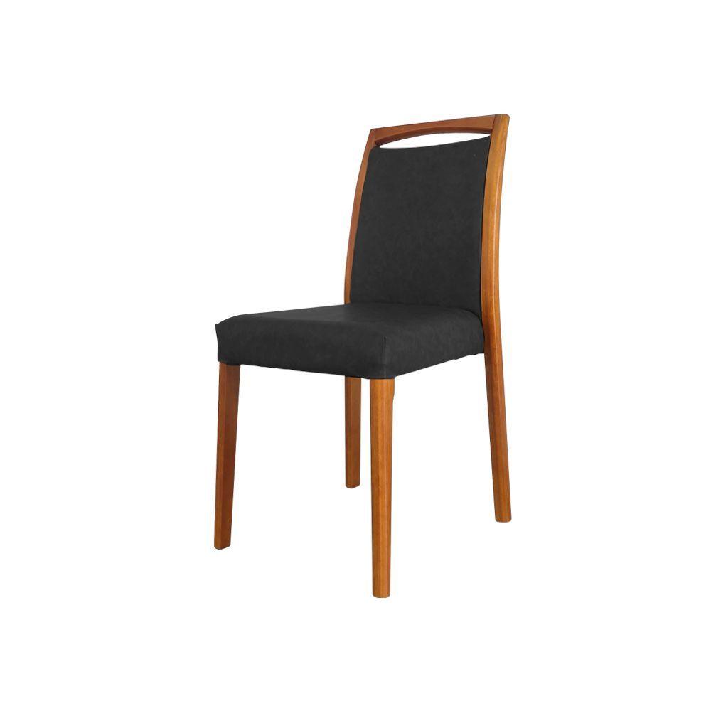 Miniatura Kit 2 Cadeiras De Jantar Estofadas Jade Couro Pu Preto Base Madeira Maciça Mel