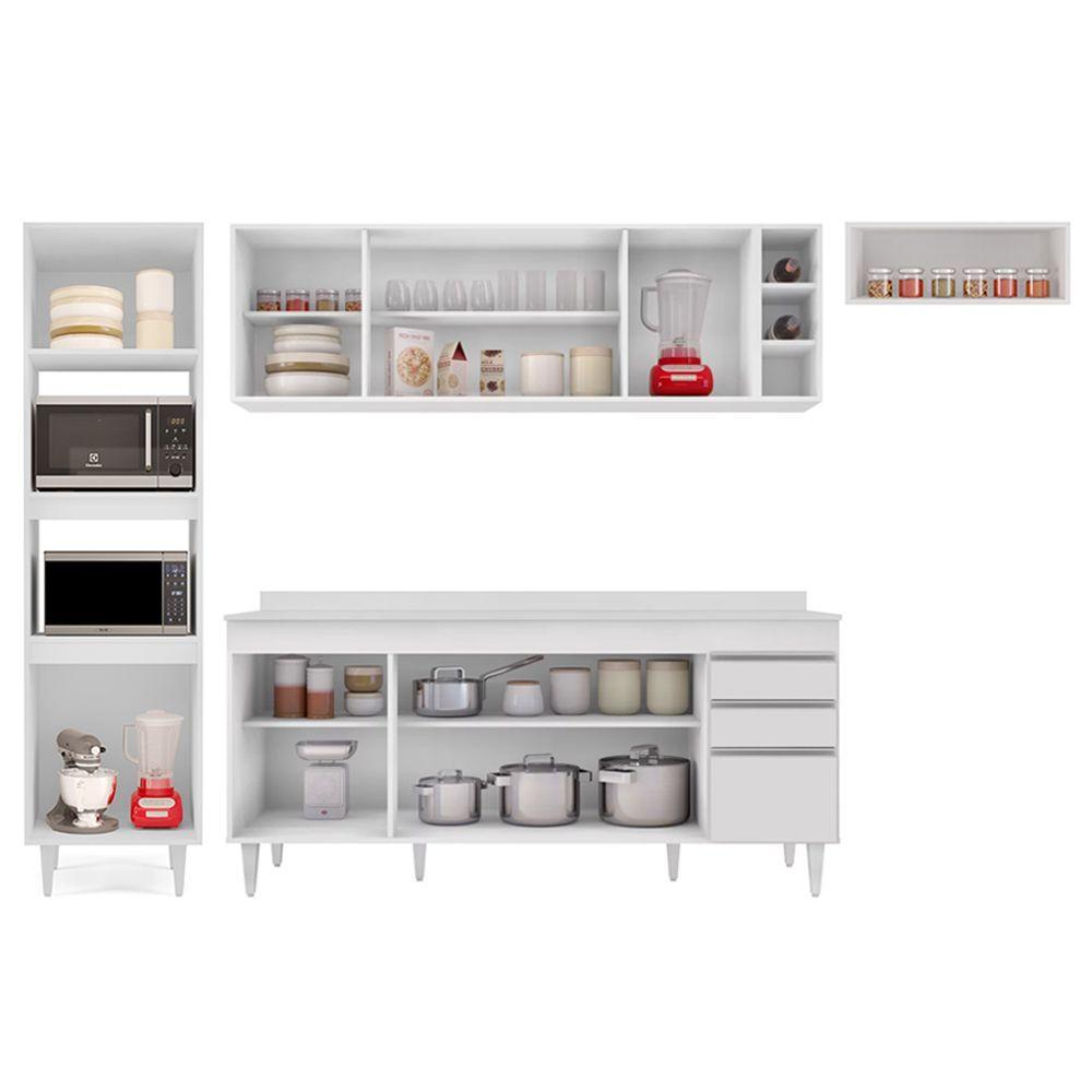Armário De Cozinha Modulada 5 Peças Cp17 Balcão Com Tampo Branco - Lumil