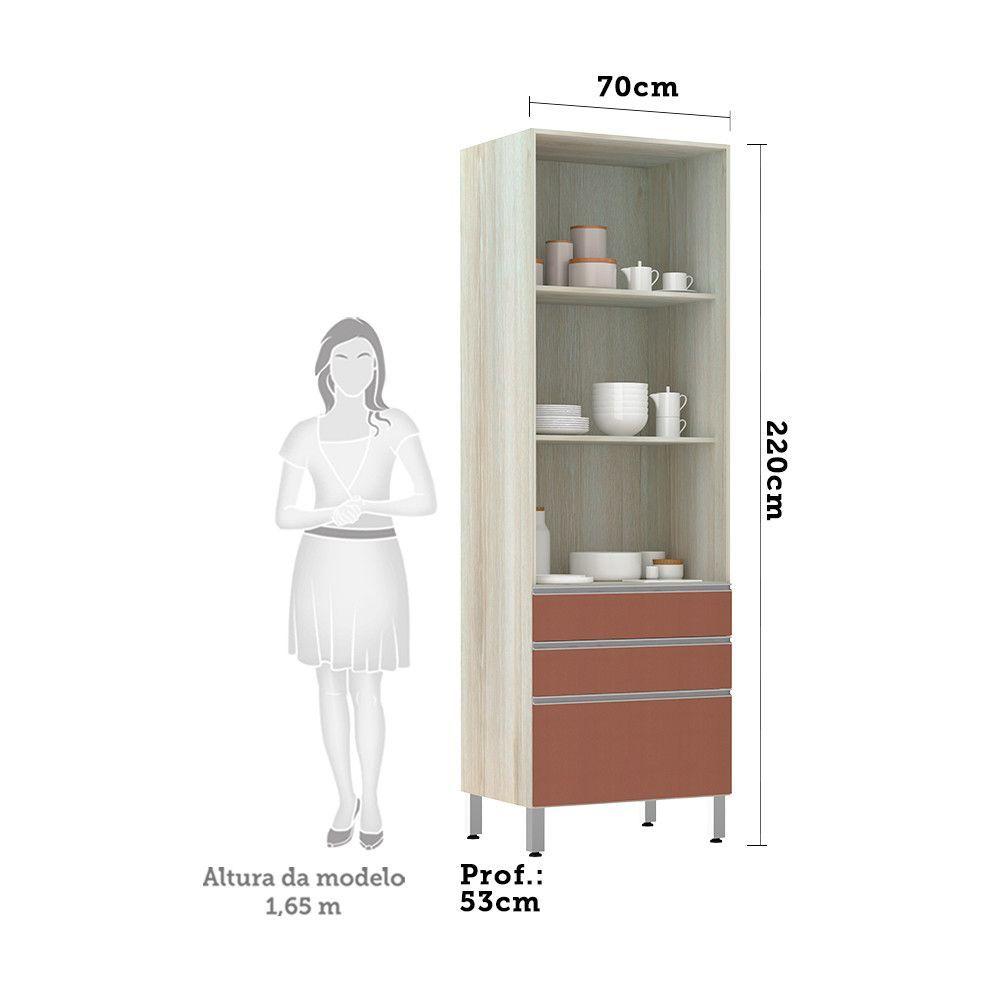 Miniatura Paneleiro 70Cm 2 Gavetas 1 Gavetão Lis Legno Crema Com Gaia
