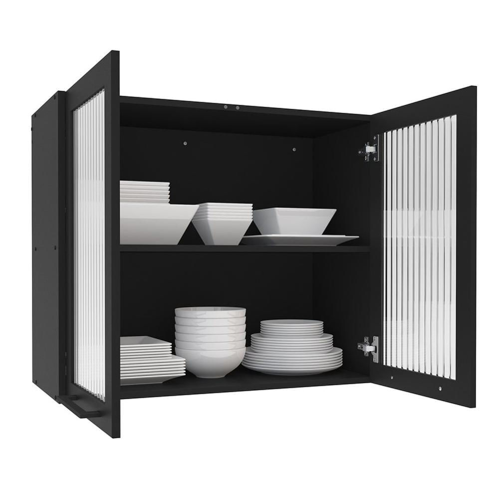 Miniatura Armário Aéreo de Cozinha 2 Portas de Vidro Menu Kitchen Canelone Politorno Preto