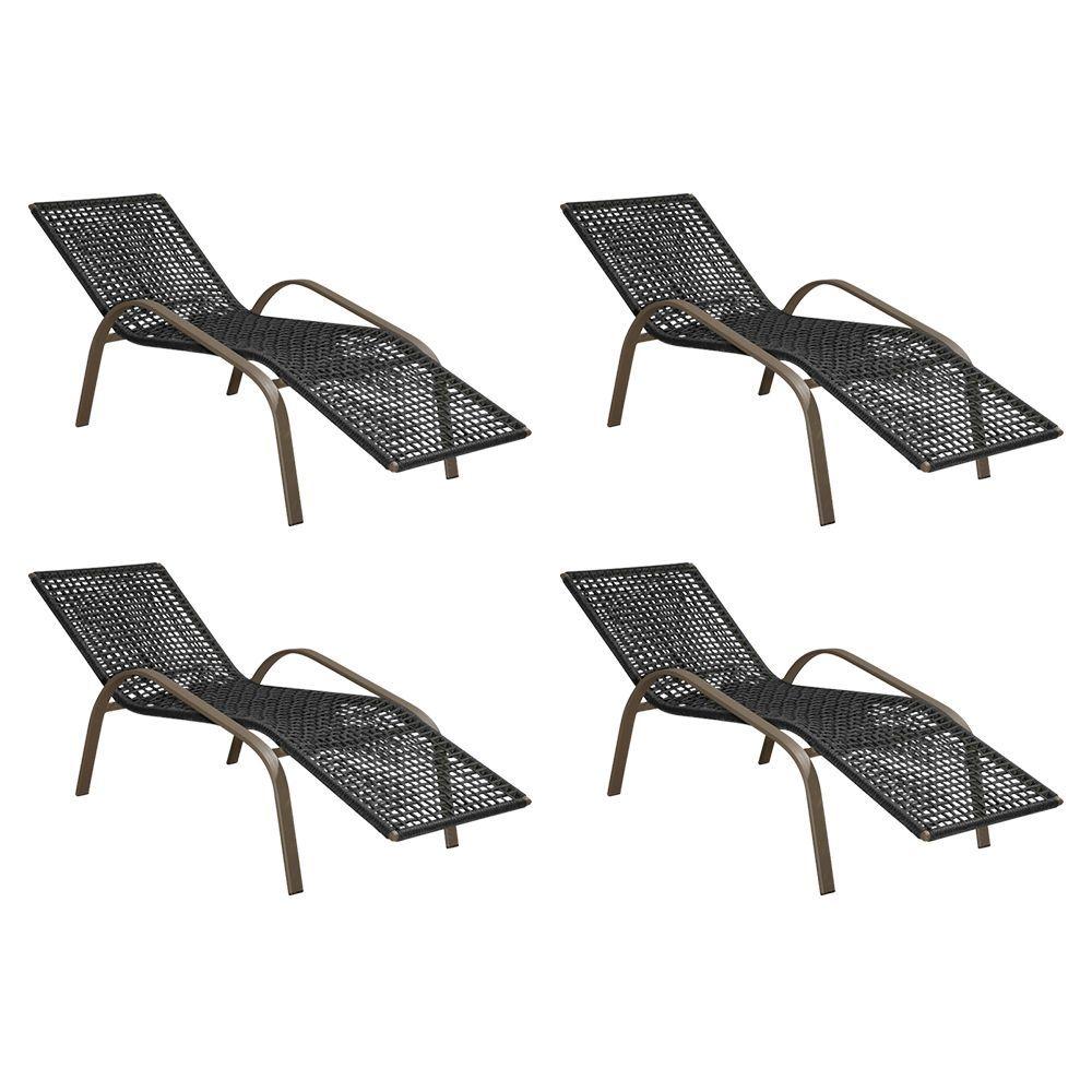 Miniatura Kit 4 Cadeiras De Descanso Jade Em Corda Náutica Preta E Alumínio Champagne - Preto