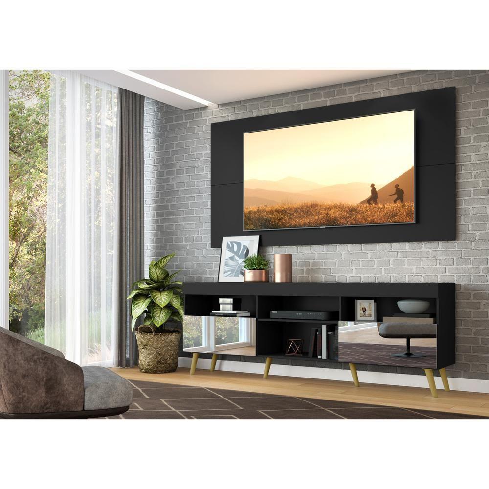 Miniatura Rack com Painel TV até 65" Espelho e Pés Retrô Multimóveis
