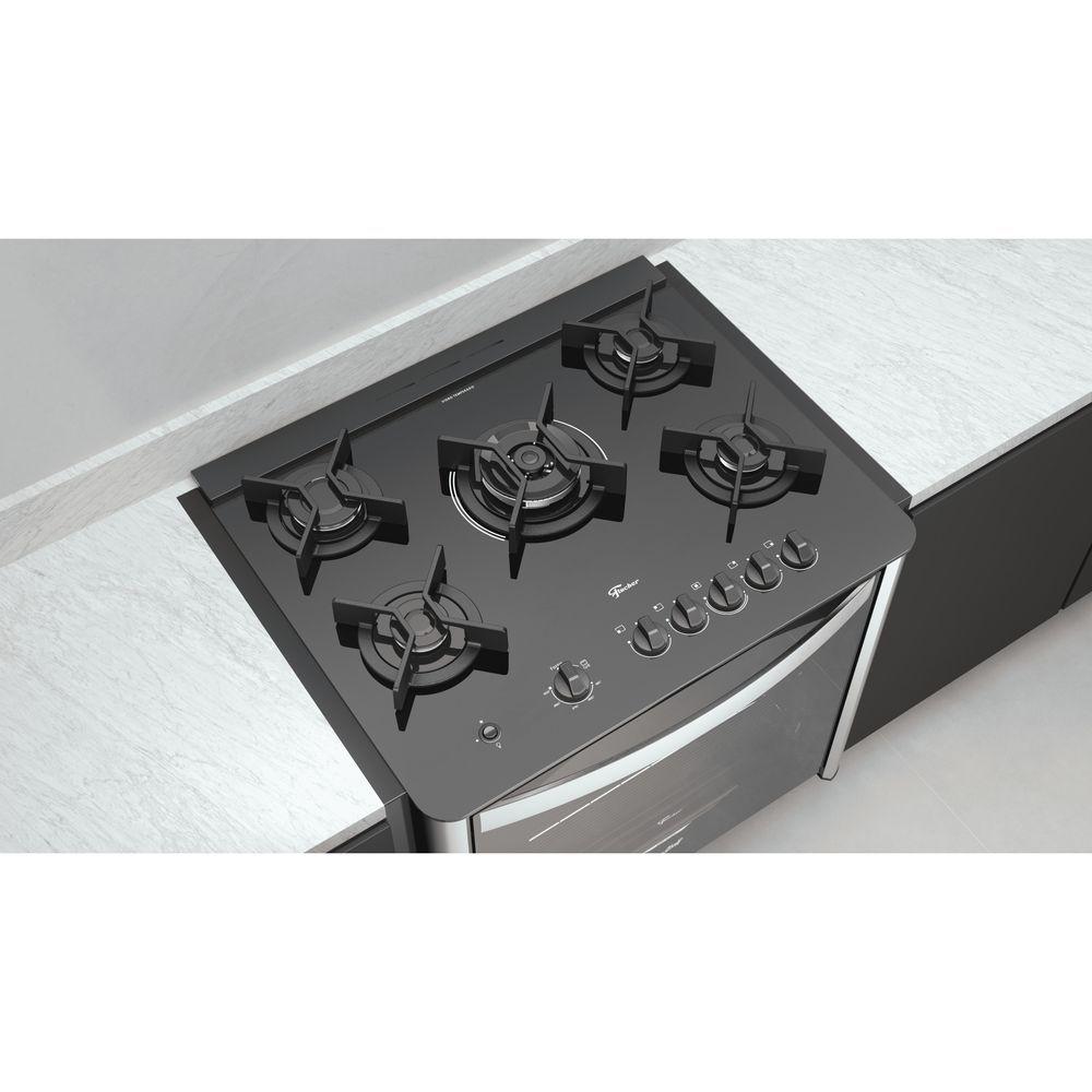 Miniatura Fogão De Embutir Fischer 5Q TC Gran Cheff Gás Com Dourador 220V