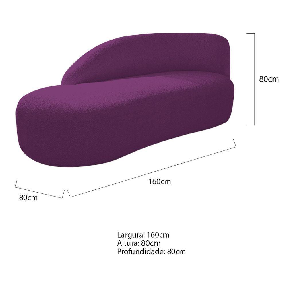 Miniatura Divã Recamier Curvo Luna 160cm Lado Esquerdo Suede Cor Roxo
