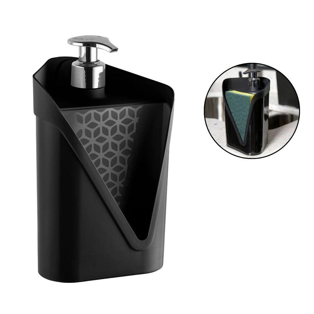 Dispenser Porta Detergente Esponja Cozinha Pia 500ml Preto