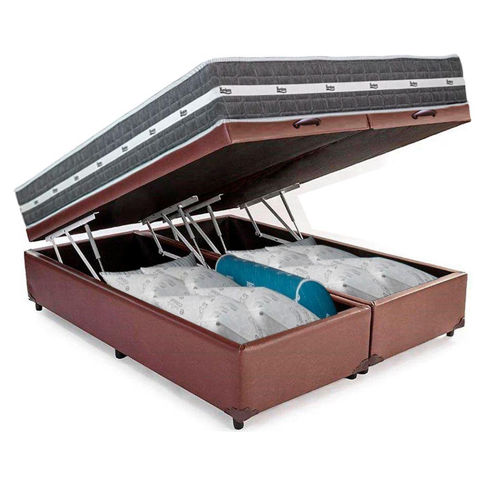 Miniatura Cama Box Baú Casal Bipartido Sintético + Colchão Anjos Black Graphite Molas Ensacadas 138x188x64cm Marrom