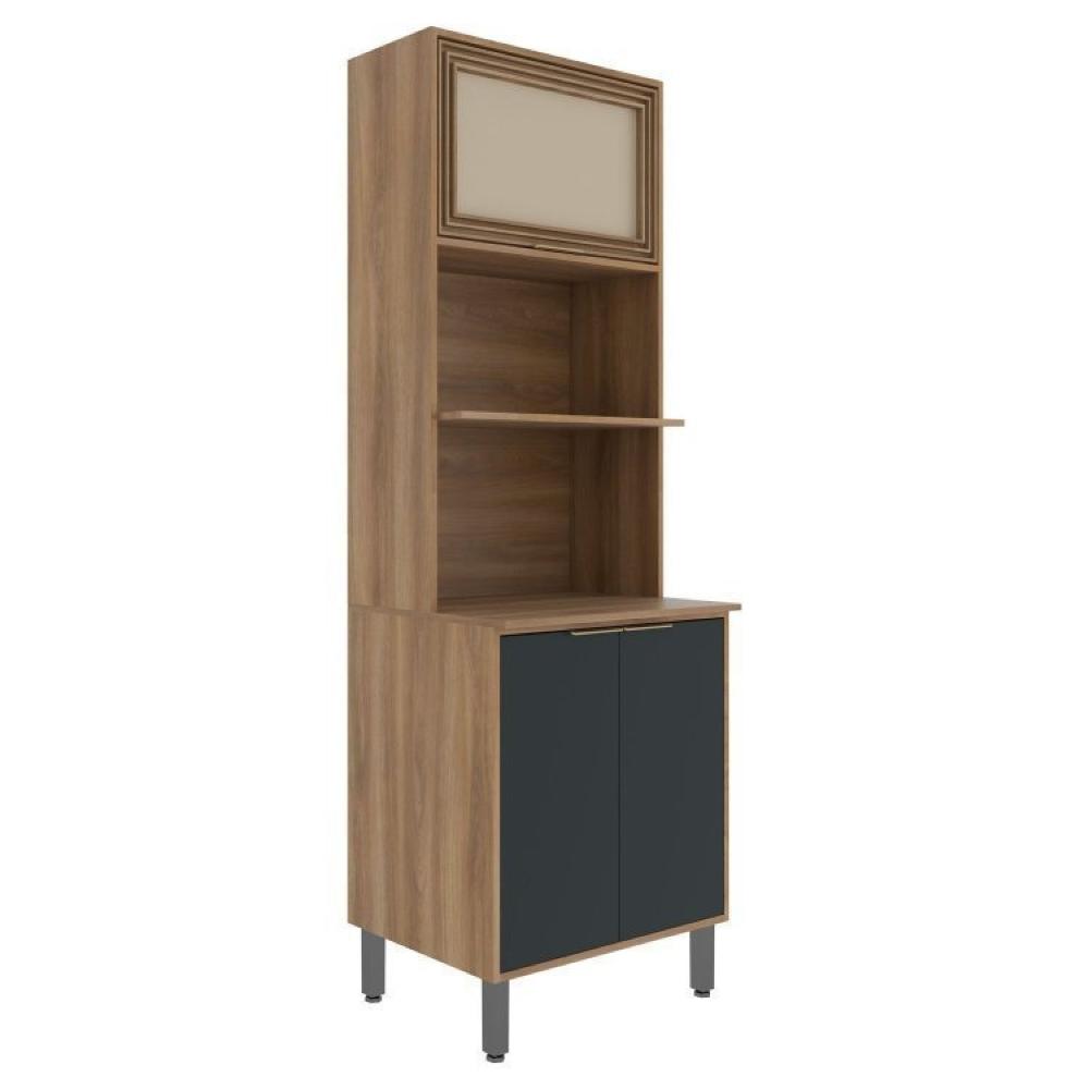 Cozinha Modulada 4 Peças Thalita Moveis Sul Nogal Manchester/Preto