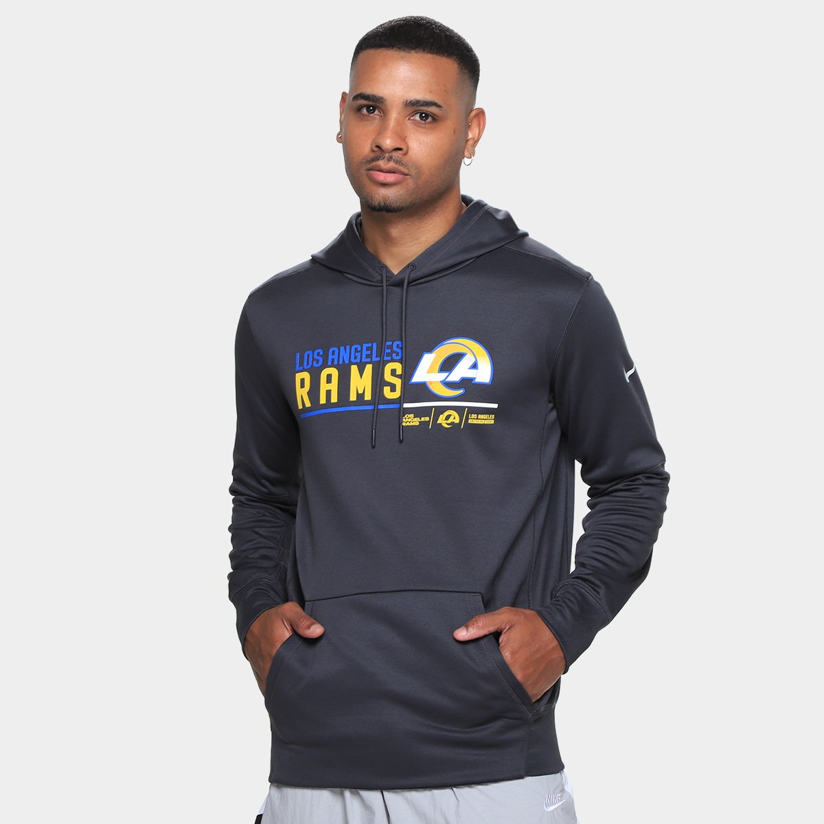 Miniatura Moletom Nike NFL Los Angeles Rams Therma C/ Capuz Masculino Cinza - EGG