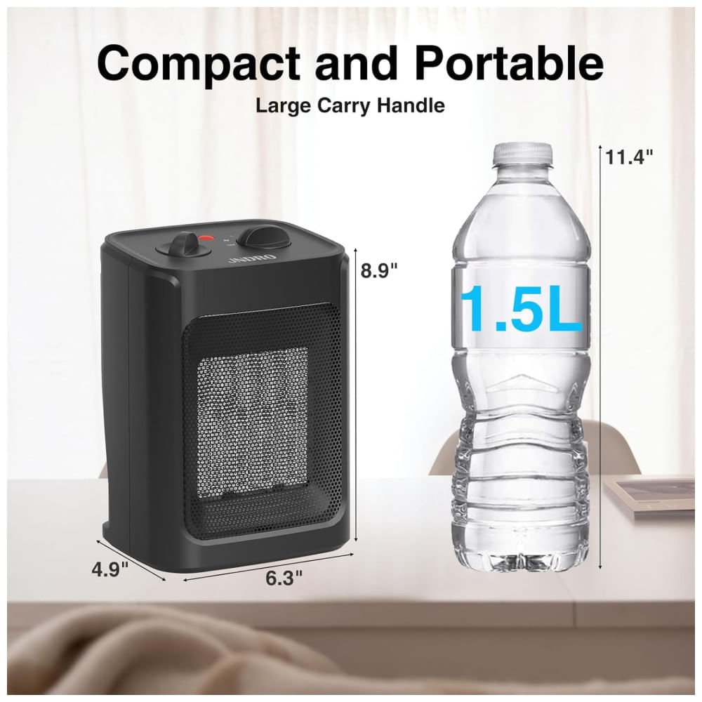 Aquecedor Portátil de Ambiente JNDRO 1500W/750W, Ventilador de Cerâmica Silencioso, Termostato, Aquecimento de 18,5m² Interno