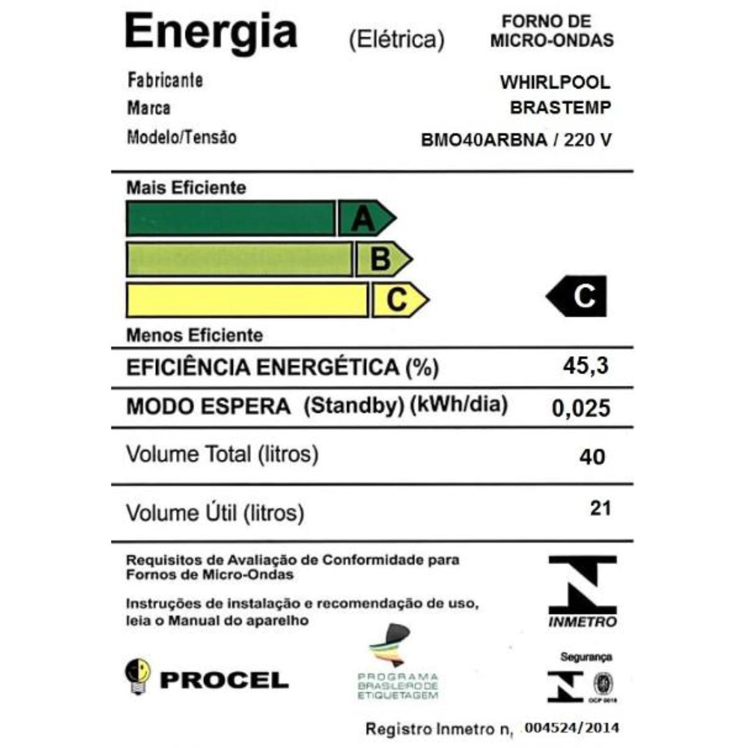 Micro-ondas de Embutir Brastemp com 40 Litros de Capacidade e Grill Inox - BMO40AR 220