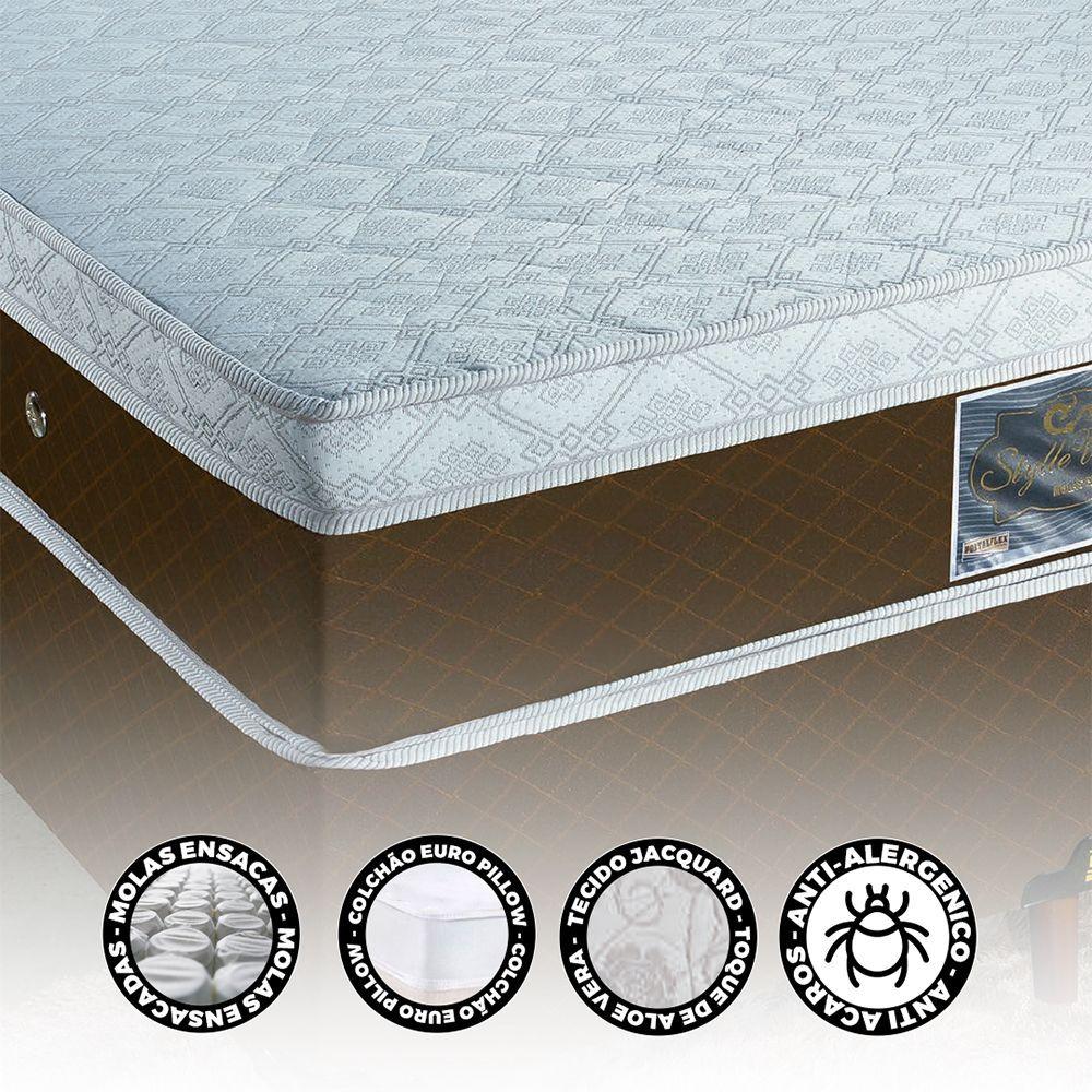 Miniatura Base Box E Colchao Solteiro Stylle Unico Molas Ensacadas 1,88 X 0,88 X 0,70 Branco - Marrom