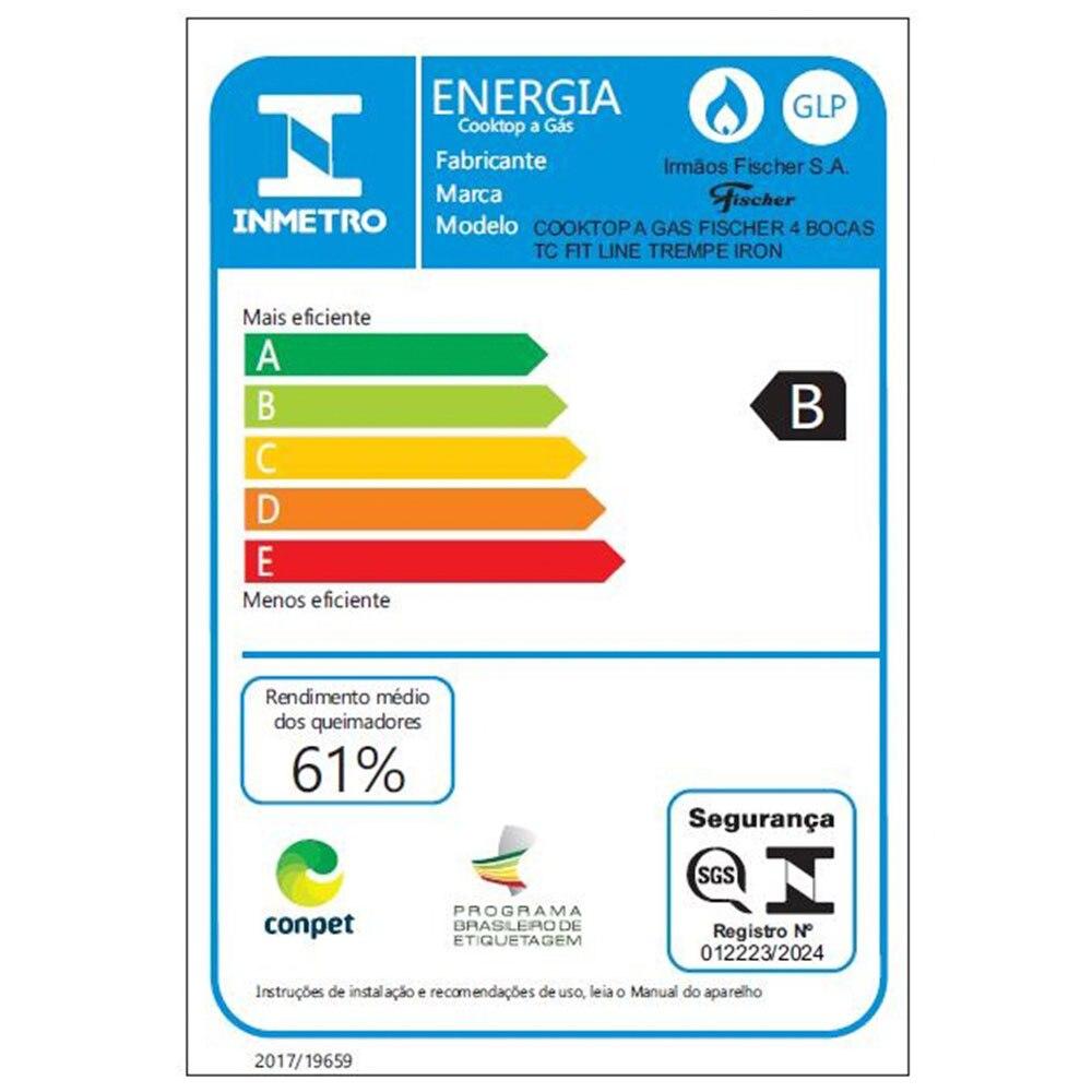 Miniatura Cooktop 4 Bocas Fischer Chama Tripla Superautomático, Preto