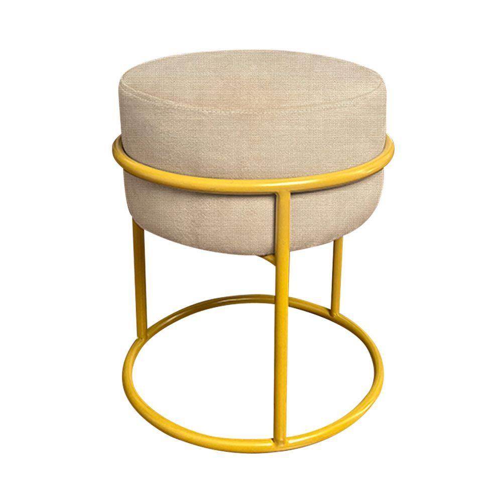 Miniatura Puff Luma Linho Bege Com Base De Aço Amarela - Amarelo
