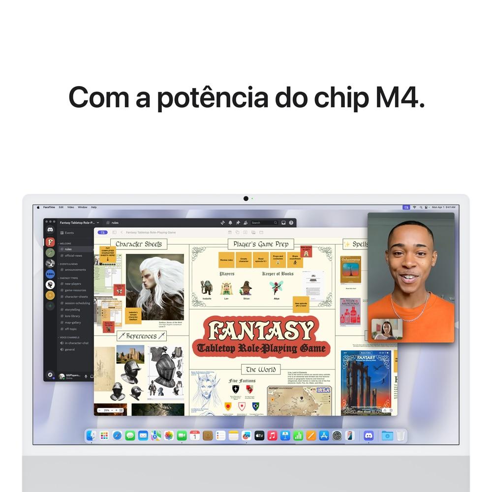 iMac 24", M4, CPU 8 núcleos e GPU 8 núcleos, Memória Unificada 16GB, 256GB SSD - Prateado