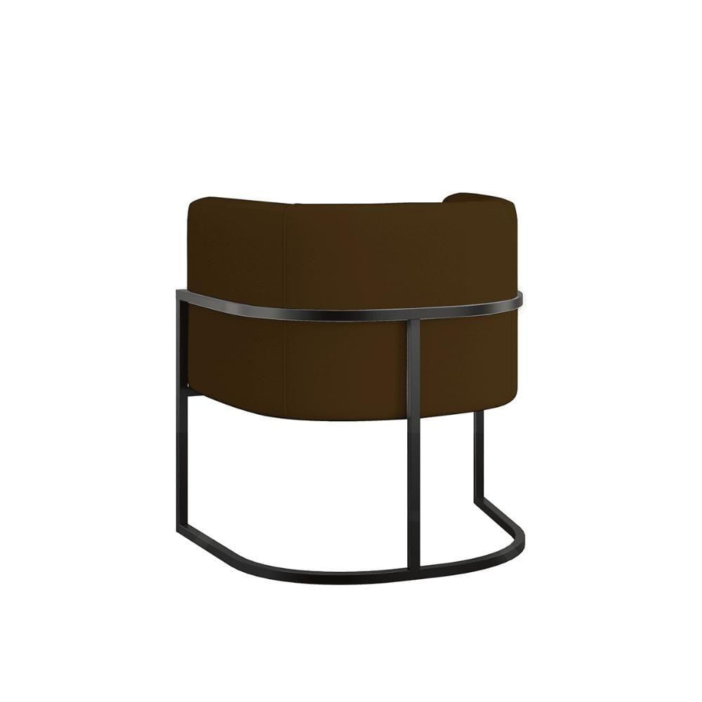 Miniatura Poltrona Corino Decorativa Lua Recepção Base Ferro Black Marrom