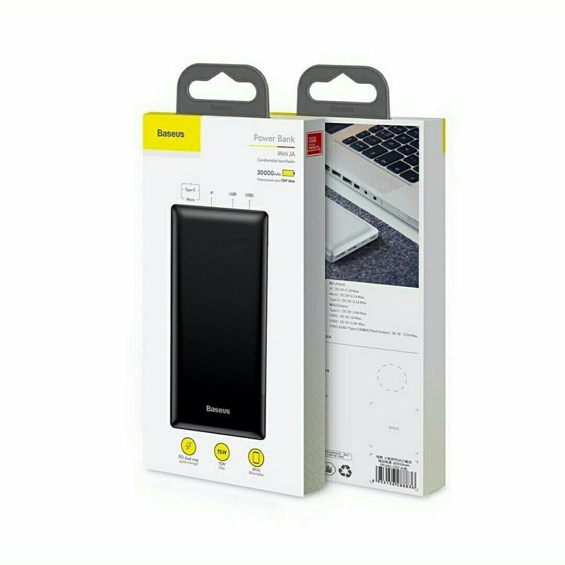 Bateria Portátil Baseus Mini JA 30.000mAh Preto USB Tipo C
