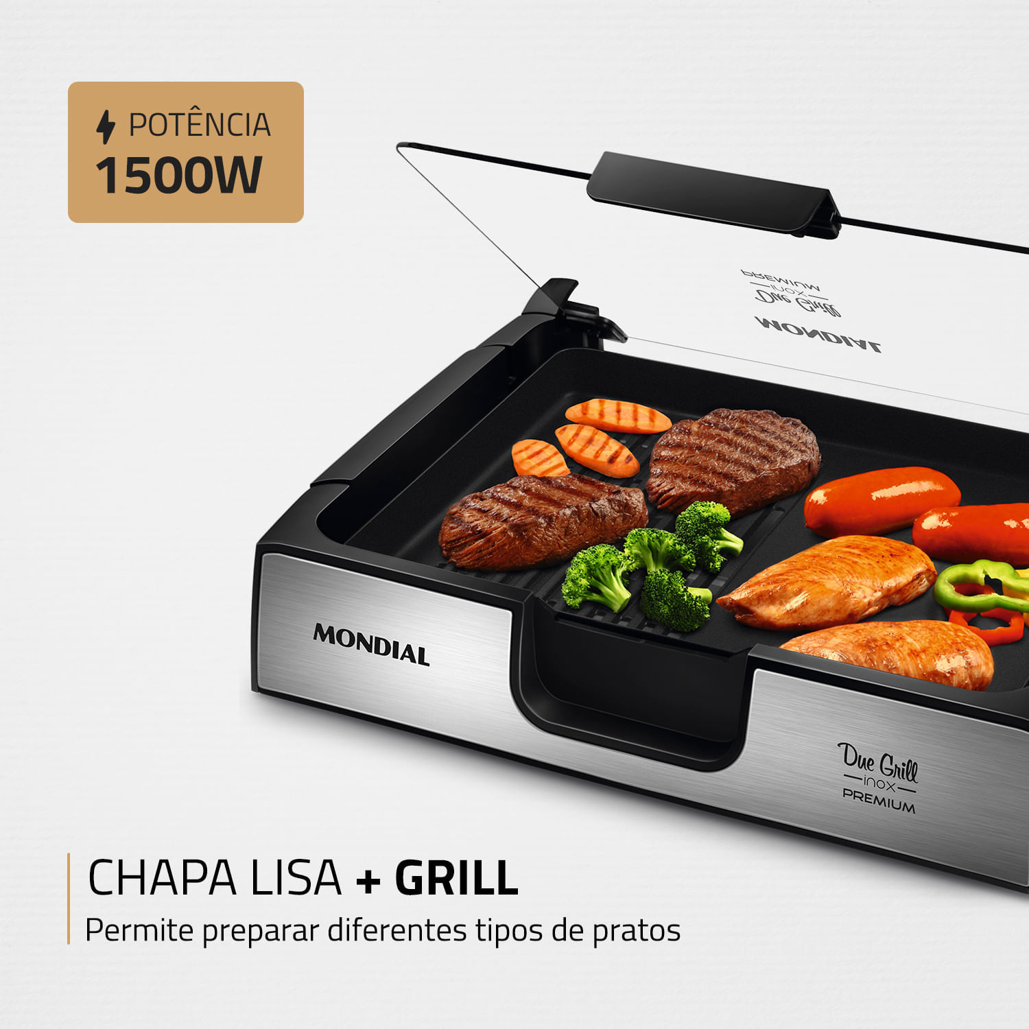 Miniatura Chapa Mondial Due Grill Premium G-10 GRILL-220V-PRETO/INOX