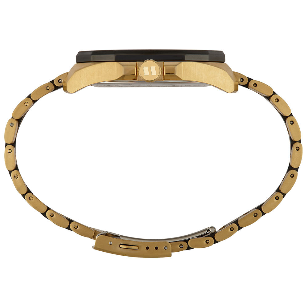 Miniatura Relógio Masculino Hexagonal Aço Dourado
