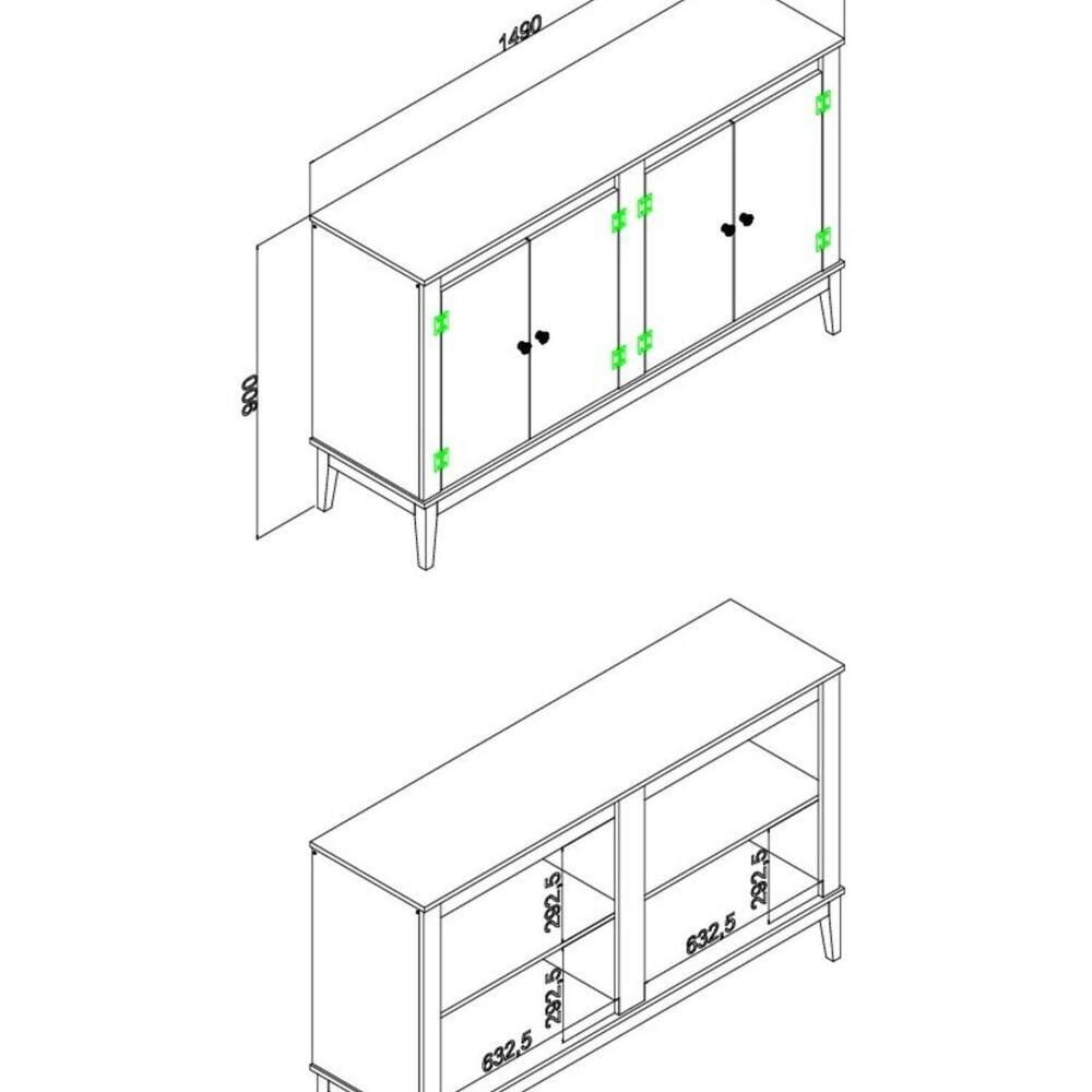 Miniatura Aparador - Buffet Colonial 149x90x41 cm MEL / PETROLEO