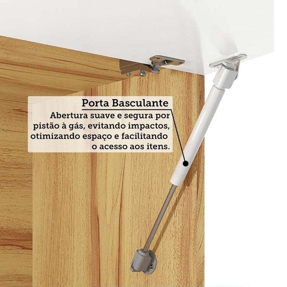 Cozinha Modulada Completa 5 Peças 11 Portas e Vidro Reflecta 349cm 100% Mdf Vicenza Espresso Móveis Amêndoa/Branco