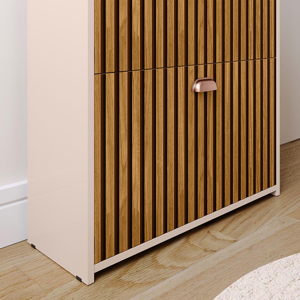 Miniatura Sapateira Closet Vertical Organizadora 12 Pares Calçados Unissex Prateleira 2 Andares Gavetas Basculante Off White/Ripado - Lojas RPM