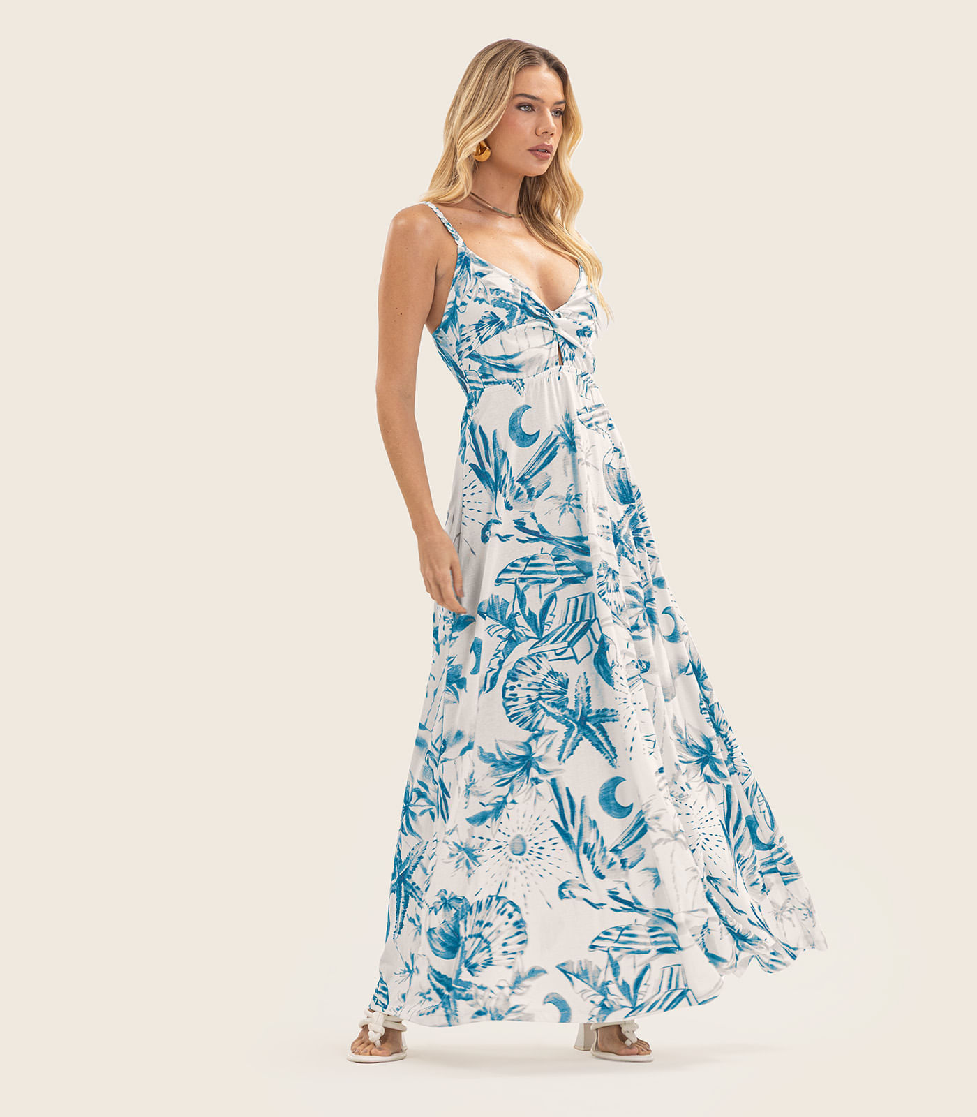 Miniatura Vestido Longo Feminino em Meia Malha Endless Azul G