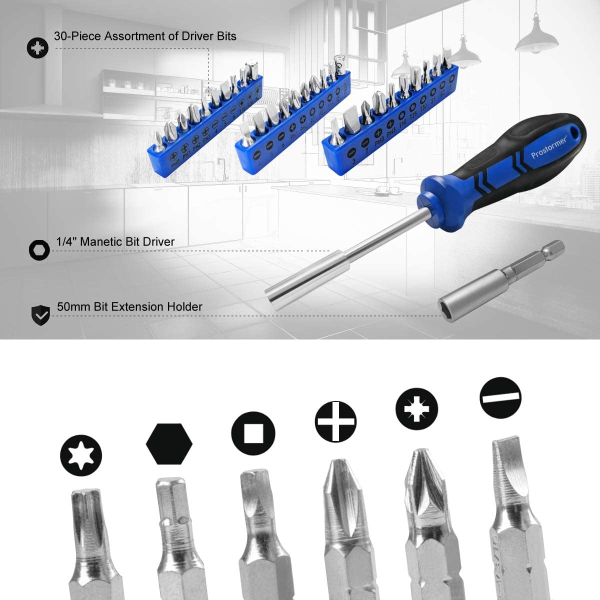 Miniatura PROSTORMER Kit de Ferramentas c Maleta de Armazenamento 148 Peças Azul