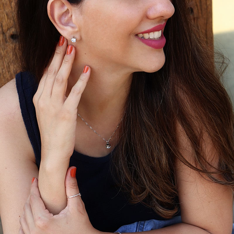 Miniatura Kit Conjunto Semijoias Colar e Brincos Ponto de Luz com Zirconia