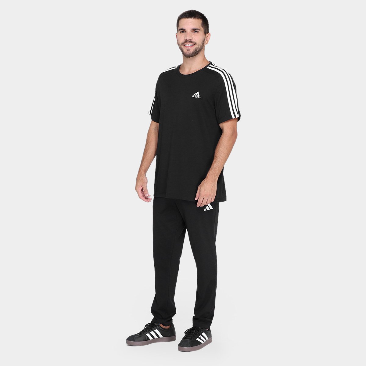 Miniatura Calça Adidas Logo Single Jersey Masculina Preto+Branco - G