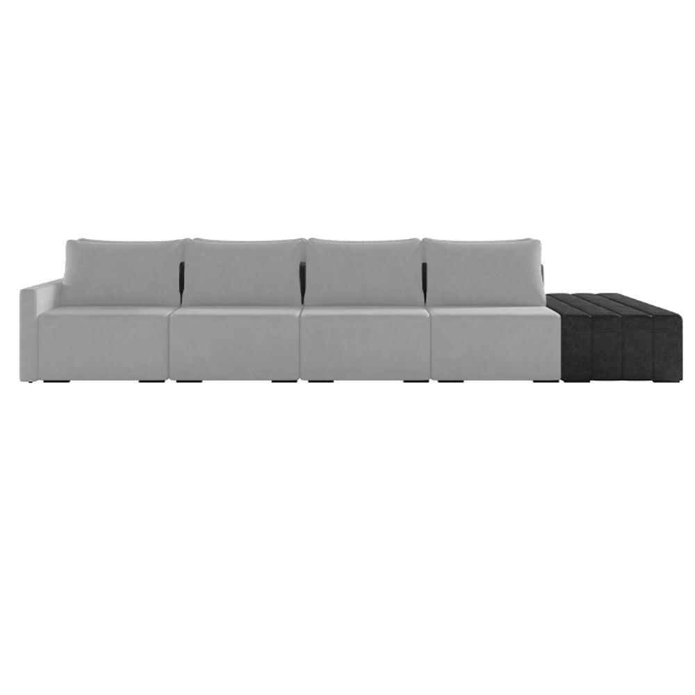 Miniatura Sofá Ilha Modular Living Com Puff 392cm Georgia K04 Veludo Cinza/preto - Mpozenato