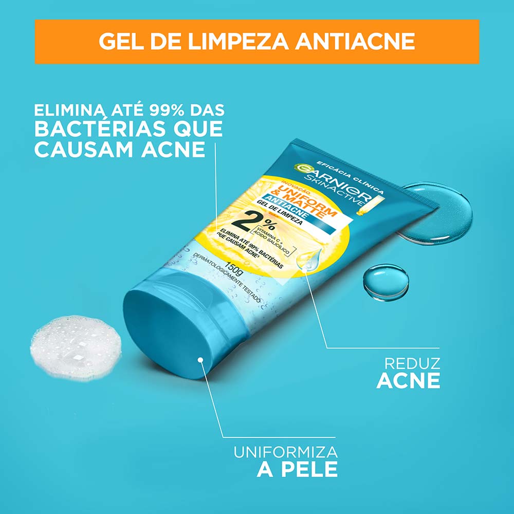 Gel de Limpeza Facial Garnier Skin Uniform & Matte Antiacne 150g