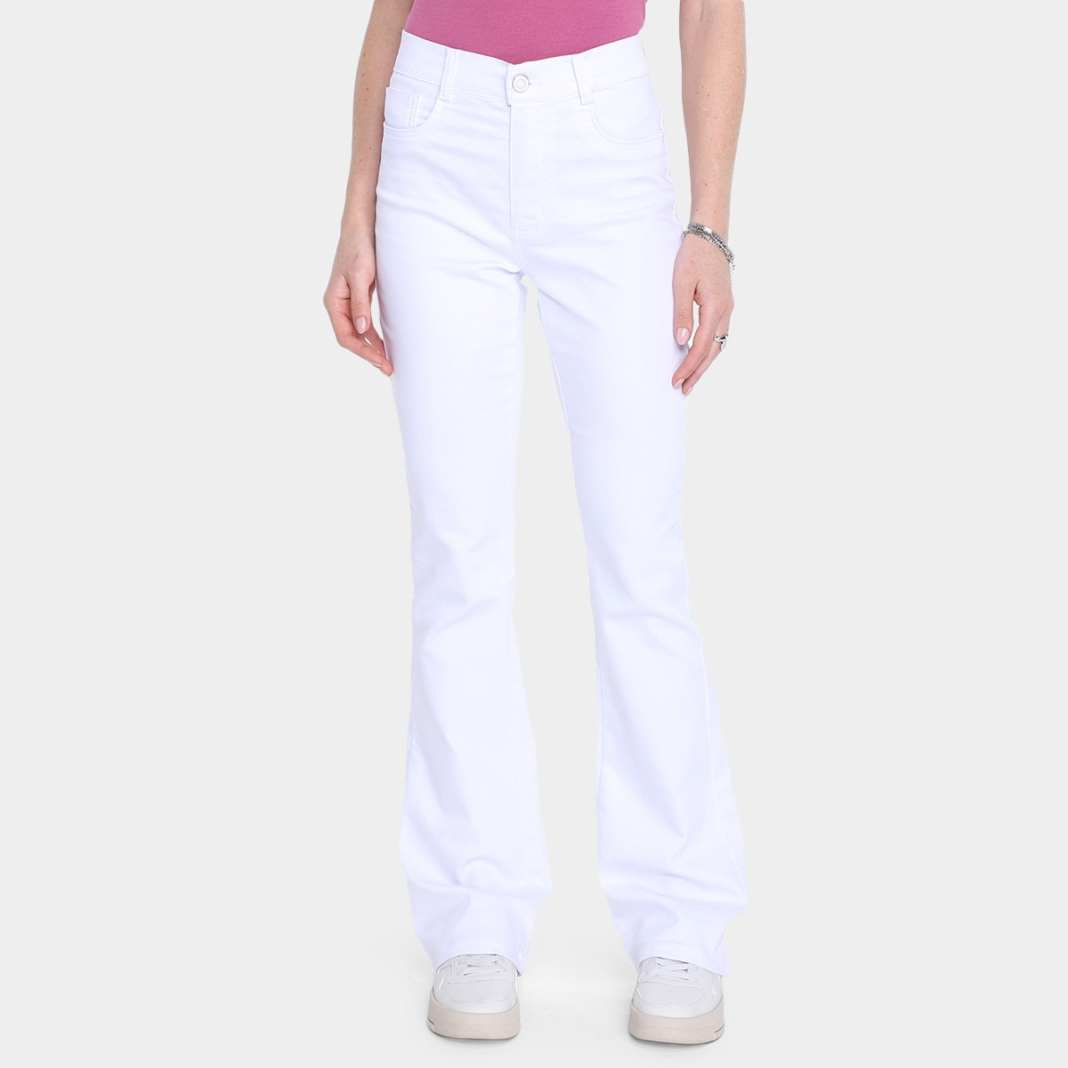 Miniatura Calça Boot Cut Sawary Cintura Alta Feminina Branco - 36