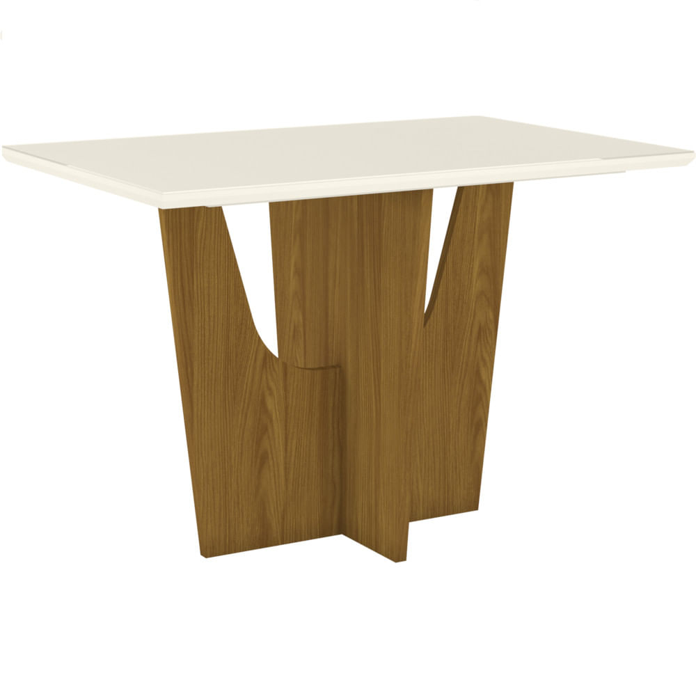 Miniatura Mesa de Jantar Tampo MDF Com Vidro Canto Reto 120 Cm Vértice Henn Nature com Off White